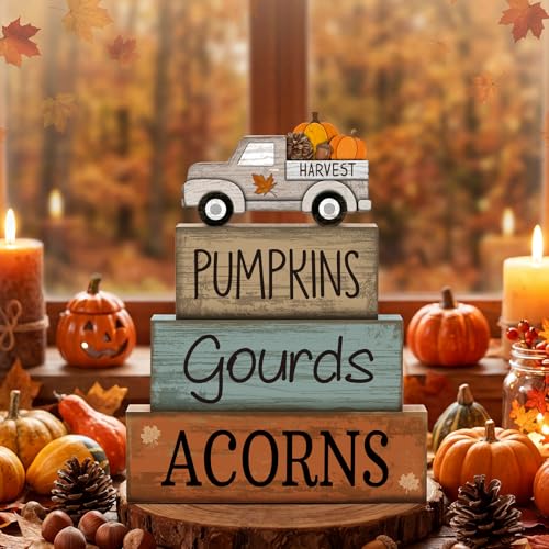 4 Pcs Fall Table Decoration for Home Rutic Fall Truck Decor (Pumpkin Car)