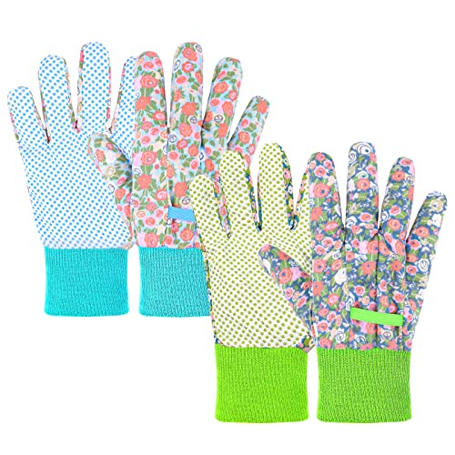 Floral Gardening Gloves for Women (2 Pairs - Light Green Flowers)
