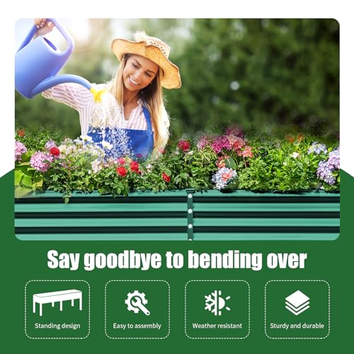 Galvanized Raised Garden Bed with Legs (Green / 96×24×32in)