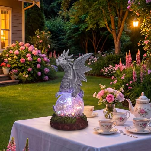 Solar Garden Dragon Statue Decor for Yard Lawn Patio Outdoor (Dragon)