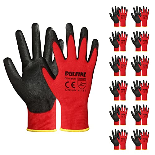 Safety Work Gloves for Men & Women 12 Pairs (Red / Medium)