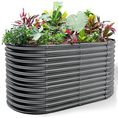 6x3x3ft Oval Galvanized Raised Garden Beds (Dark Grey / 6x3x3ft)