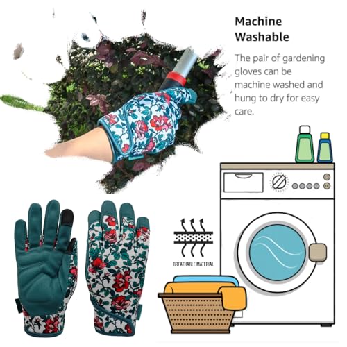 Women Garden Gloves (1 Pair Per Pack-lake Blue-florals / Medium)
