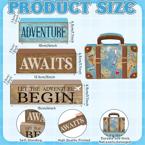 4 Pcs Travel Party Decoration Vintage Wood Suitcase Table Decor (Travel)