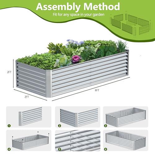 8x2x2FT Galvanized Raised Garden Bed (8x2x2 / Silver)