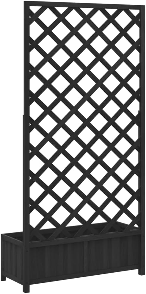 Planter with Trellis, Patio planters Standing Planter Gardening Box Raised Flower Bed Suitable for Nursery Orchard Courtyard Corridor Black Solid Wood Fir
