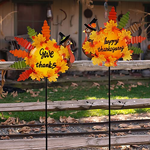 Set of 2 Turkey Garden Stakes Thanksgiving Decor