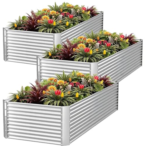 3pcs Tall Galvanized Raised Garden Bed Outdoor (4x2x1.5ft)