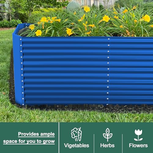 8x4x3ft Rectangular Galvanized Raised Garden Beds (8×4×3ft / Royal Blue)