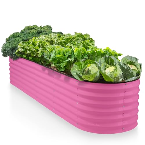 9-in-1 Galvanized Steel Raised Garden Bed // 8×2×1.5 ft Modular Planter for Gardening, Vegetables, Flowers // 18" Tall Metal Raised Garden Beds Outdoor (Pink) // Patented Design Planter Box (Pink / 8x2x1.5 ft)