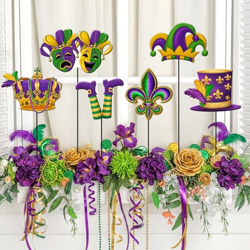 6 Pcs Mardi Gras Metal Garden Stakes Mardi Gras Carnival Metal Garden Signs Yard Stakes Outdoor Decor for Carnival Party Home Lawn Porch Holiday Front Backyard (Mardi Gras)