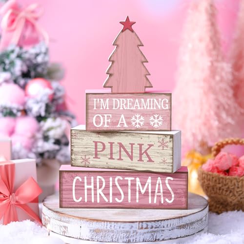 4 Pcs Pink Christmas Table Decor (Pink Christmas Tree)