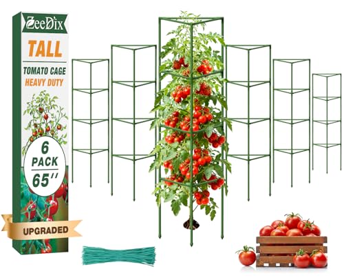 6 Pack 65 Inch Heavy Duty Tall Tomato Cages for Garden (65"-6 Pack)