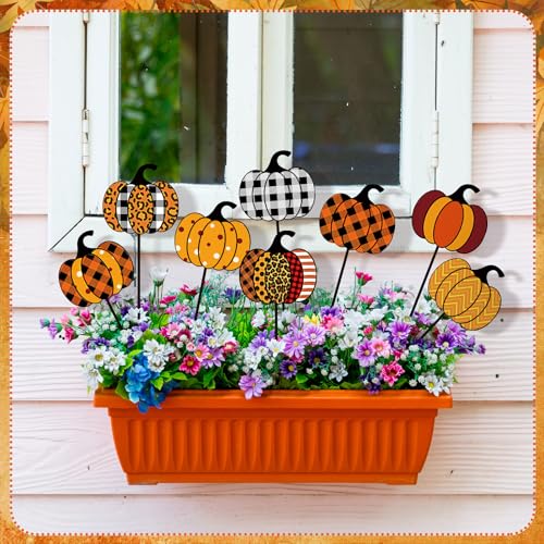 10 Pcs Fall Pumpkin Metal Garden Stakes Autumn Colorful Pumpkin Yard Signs Thanksgiving Decorative Garden Stakes Harvest Metal Yard Signs for Indoor Outside Porch Lawn Decor (Pumpkin)
