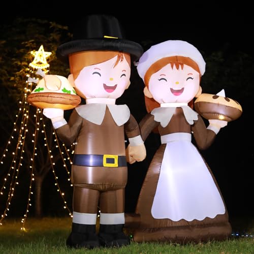 6ft Tall LED Lighted Inflatable Pilgrim Boy and Girl (6ft Pilgrim)