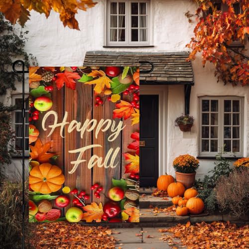 Happy Fall Autumn Leaves Garden Flag 12x18 Inch Double Sided (Happy Fall Harvest)