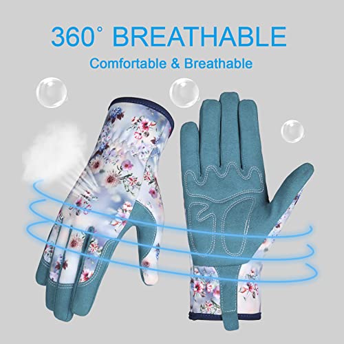 Leather Gardening Gloves for Women (White+blue)