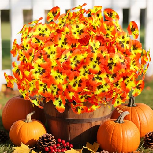 16PCS Artifcial Fall Flowers for Outdoors (Sunset / 16PCS)