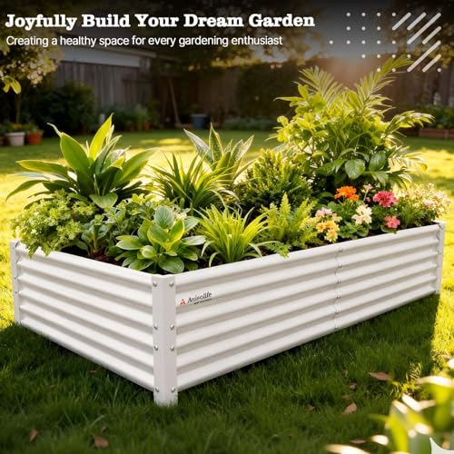 Anleolife 6x3x1.5ft Rectangle Galvanized Raised Garden Bed (Rectangle White / 6×3×1.5ft Tall)