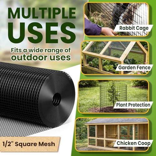 1 2in 16in x 25ft Black PVC Hardware Cloth 19 Gauge Gutter Guard Mesh Roll (1/2inch 16"x25')