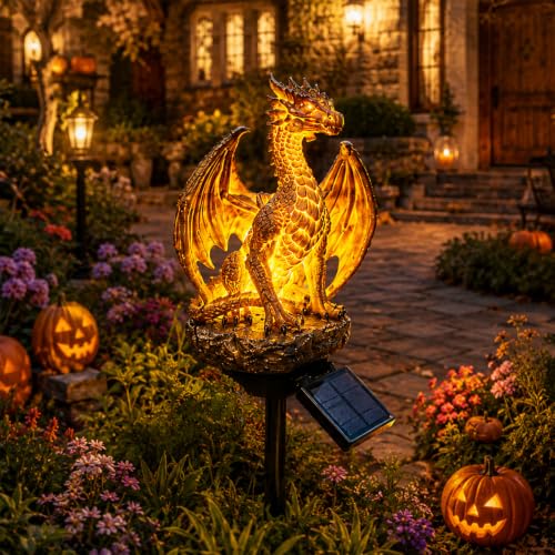 Dragon Legacy Golden Ember Edition Solar Garden Light Statue