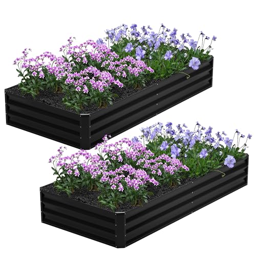 2PCS 8x4x1FT Galvanized Raised Garden Bed (8x4x1FT(2PCS) / Black)