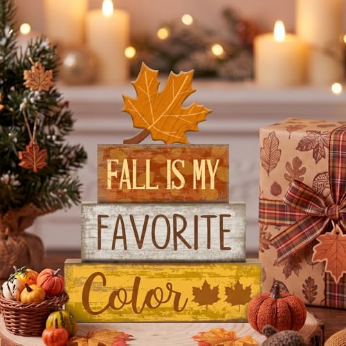 4 Pcs Fall Table Decor Wooden Maple Leaf (Fall Maple Leaf)