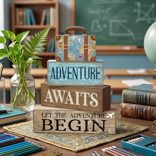 4 Pcs Travel Party Decoration Vintage Wood Suitcase Table Decor (Travel)