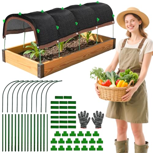 2026 Upgraded Garden Shade Cloth Kit 78.7"x59" Garden Shade Cloth for Plants Heat Protection with 5 Sets Garden Hoops for Raised Beds 75% Sunblock Shade Cloth Row Cover for Outdoor Plant Vegetables (78.7" x 59" / Black)