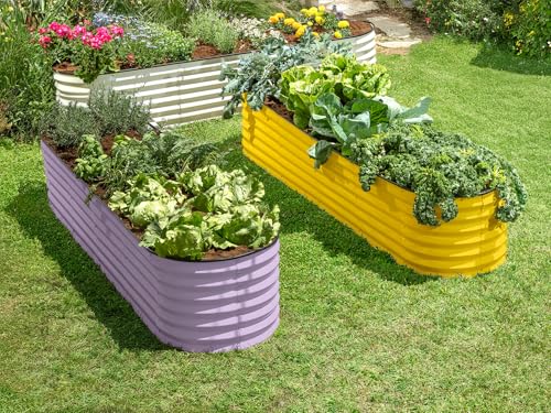 9-in-1 Galvanized Steel Raised Garden Bed // 8×2×1.5 ft Modular Planter for Gardening, Vegetables, Flowers // 18" Tall Metal Raised Garden Beds Outdoor (Lavender) // Patented Design Planter Box (Lavender / 8x2x1.5 ft)