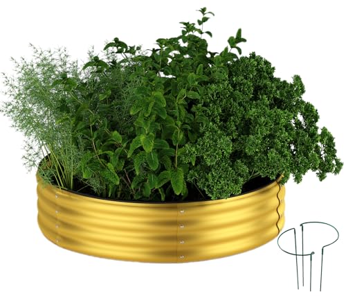 Garden Box Raised Flower Bed Galvanized Metal Planter Round Raised Garden Bed Kit for Gardening Outdoor 1PC Gold 2X2X1FT (Gold / 2x2x1FT（1pcs）)