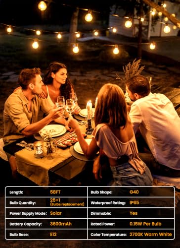 58FT 26 LED Solar String Lights Outdoor (58FT B)