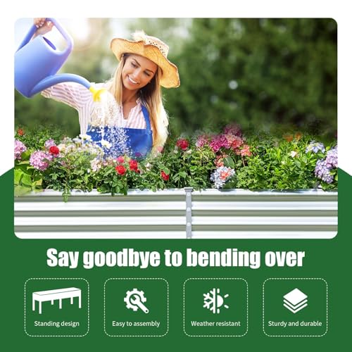 Galvanized Raised Garden Bed with Legs (Silver / 96×24×32in)
