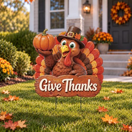 Metal Thanksgiving Yard Sign Fall Decor Outdoor Turkey Garden Stakes (Thanksgiving Turkey)
