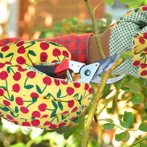 Floral Gardening Gloves for Women (2 Pairs - Yellow + Dark Colors Flowers)