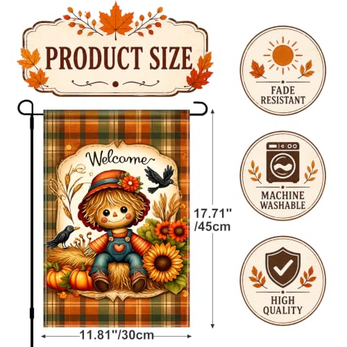 Fall Thanksgiving 12x18 Inch Garden Flag Scarecrow Pumpkin Decor (Scarecrow)