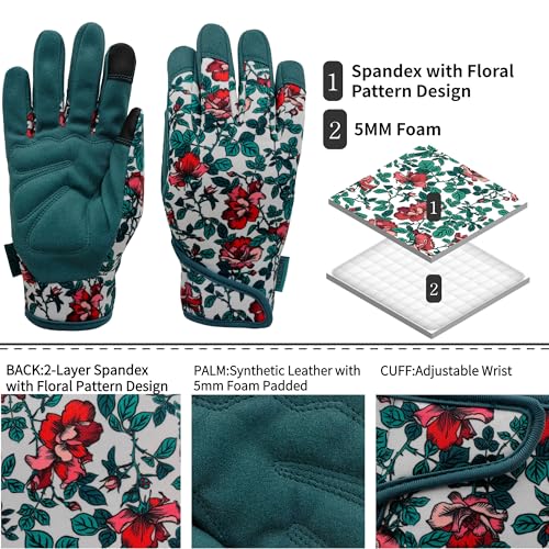 Women Garden Gloves (1 Pair Per Pack-lake Blue-florals / Medium)