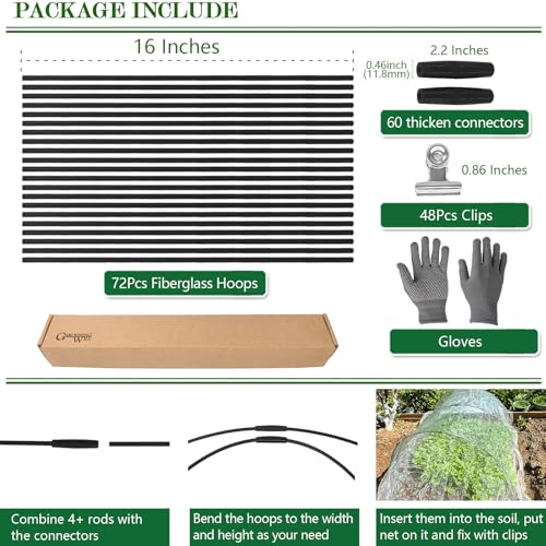 72 Rods Garden Hoops Kit for Raised Beds (72 Pcs)