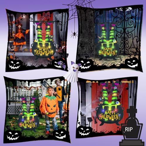 Halloween Lighted Garden Flag (Warm White Witch Feet / 28x40 Inch)