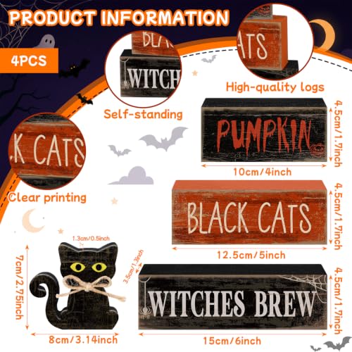 4 Pcs Halloween Table Decor for Home (Black Cat)