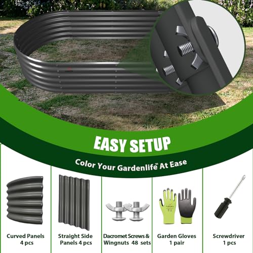 Anleolife 6x2x1.5ft Oval Galvanized Raised Garden Bed (Oval Round Grey / 6×2×1.5ft Tall)