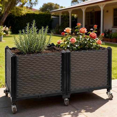 Raised Plant Box with Wheels 31.5"x15.7"x16.1" (L 32"xW 16"xH 16")