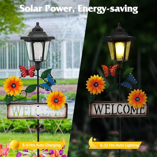 2 Pack Solar Garden Lights Butterfly with Welcome Sign (Yellow Flower)