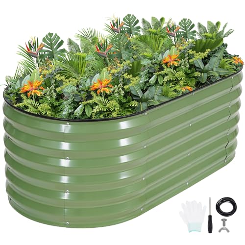 Raised Garden Beds Galvanized (Oliver Green / 4×2×1.4ft (1 Pack))