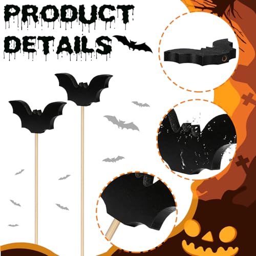 6 Pcs Halloween Wood Bat Garden Stakes Fall Plant Decor Outdoor (Bat2)