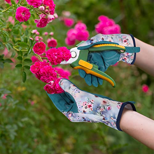 Leather Gardening Gloves for Women (White+blue)