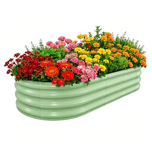 Galvanized Raised Garden Bed Outdoor 6x3x1 ft 1 Pack Oval Green (Green / 6 x 3 x 1 ft)