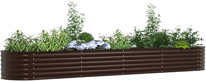 vidaXL Galvanized Steel Garden Raised Bed Planter Brown Oval 157.5 x 31.5 x 17.3 in Durable Metal Planters for Outdoor Use Modern Design Perfect Veggies and Flowers Planting