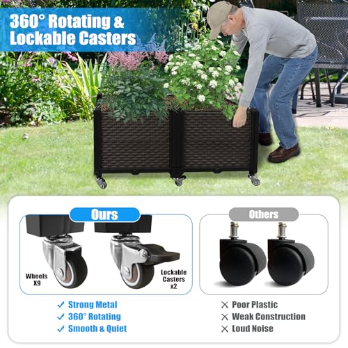 Raised Plant Box with Wheels 31.5"x15.7"x16.1" (L 32"xW 16"xH 16")