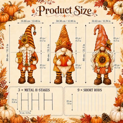 3 Pcs Fall Yard Decoration Autumn Gnome Yard Sign Stakes Outdoor Lawn Decor (Orange Yellow)